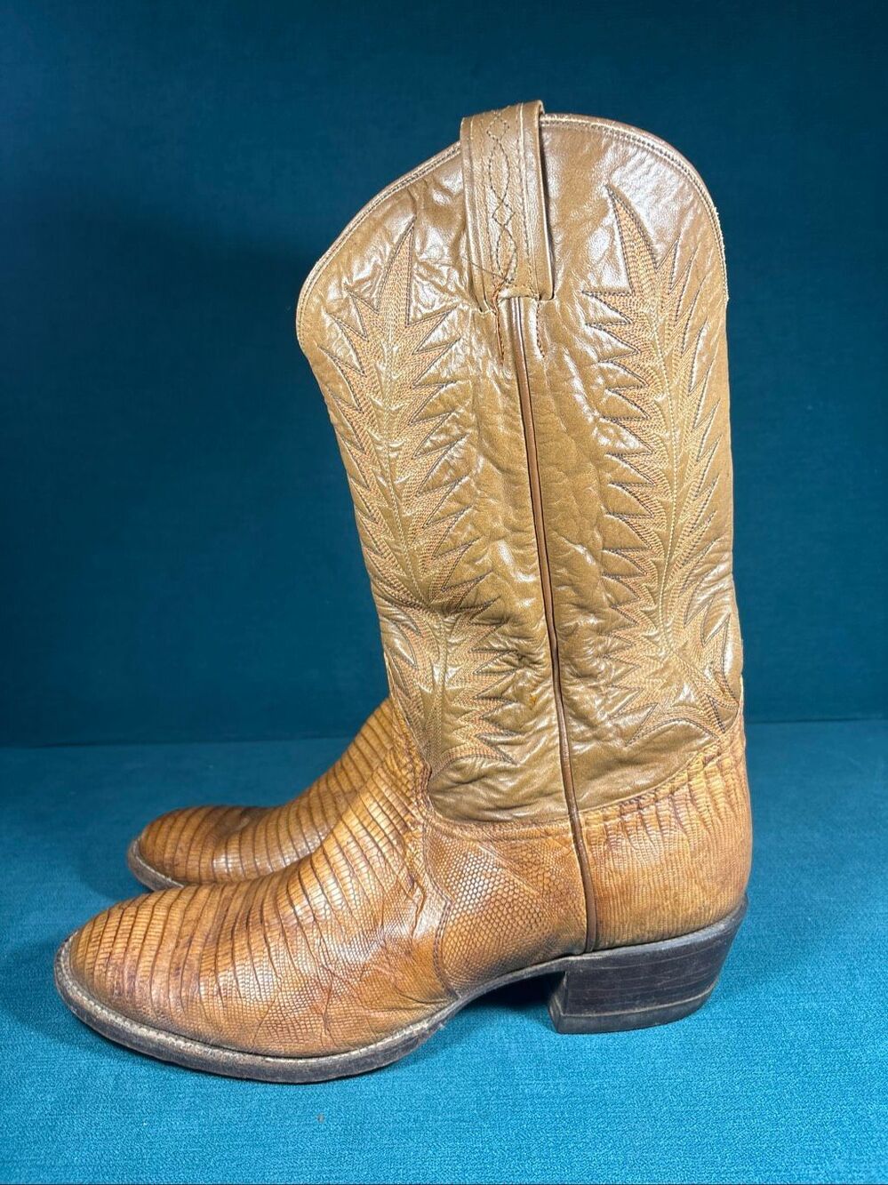 Tony Lama Vintage Leather Cowboy Western Boots Men's Size 12 D Tan 8568